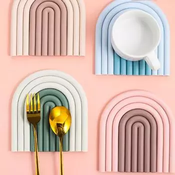 Радужная подставка, силиконовый коврик для кастрюли, коврик для обеденного стола, утолщенный кухонный термостойкий коврик, теплоизоляционный коврик, коврик для чаши, предотвращающий ожоги.