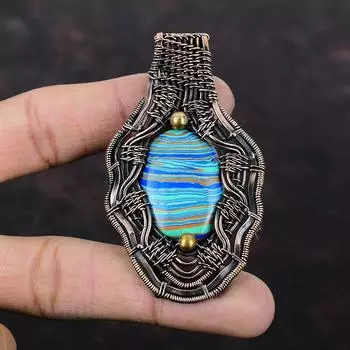 Радужная подвеска из кальцинированного драгоценного камня, медная проволока, обернутая подвеска, Радужное ювелирное изделие из кальцинированного кремния, кулон ручной работы, уникальный медный ювелирный подарок для нее