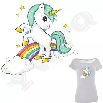 Радужная романтическая наклейка с единорогом для девочек, моющиеся парчи на одежде, термопереносные железные нашивки