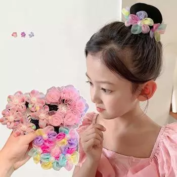 Радужная сетка для волос с цветком и жемчужинами, балетный пучок, снуд, модная детская сетка для пучка, ежедневная multicolor-simple