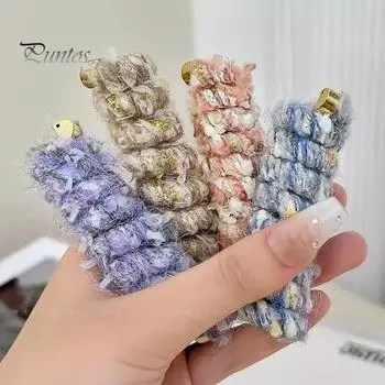 Радужная телефонная спиральная резинка для волос, зажим для хвоста, инструмент для плетения косичек, цветная кашемировая шерстяная спиральная повязка на голову для девочки чёрный