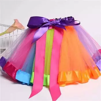 Радужная юбка для выступлений, сетчатая детская танцевальная юбка-пачка, радужная юбка-пачка S