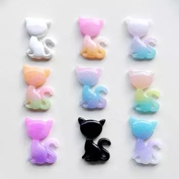 Радужная звезда, кот, смола, плоское украшение, украшения «сделай сам», аксессуары для волос, серьги, украшение для альбома, 10 шт./лот белый