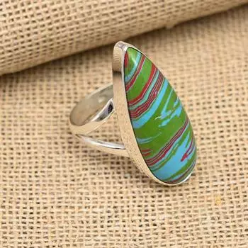 Радужное кольцо из стерлингового серебра 925 пробы с драгоценным камнем ручной работы на День Благодарения 4 зелёный