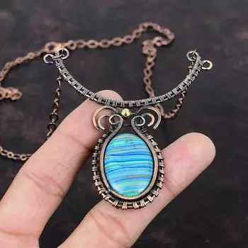 Радужное ожерелье из кальцинированного драгоценного камня, ожерелье из медной проволоки, регулируемое ожерелье, медные украшения ручной работы, ювелирные изделия из проволочной обмотки, свадебный подарок