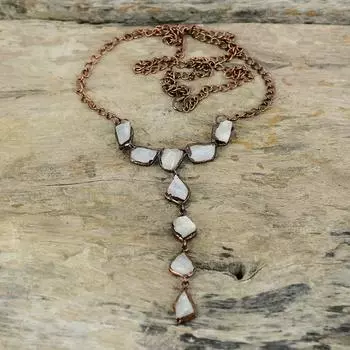 Радужное ожерелье из лунного камня, грубое ожерелье, гальваническое медное ожерелье, регулируемое ожерелье-цепочка, медные украшения ручной работы, ожерелье из драгоценного камня для подарка