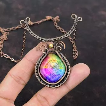 Радужное солнечное кварцевое ожерелье-друзи, ожерелье из медной проволоки, регулируемое ожерелье из драгоценных камней, ювелирные изделия из медной проволоки для подарка, ожерелье ручной работы