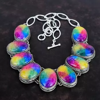 Радужное солнечное кварцевое ожерелье Druzy из стерлингового серебра 925 пробы, регулируемое ожерелье из цепочки, винтажные украшения ручной работы, изящное ожерелье из драгоценных камней