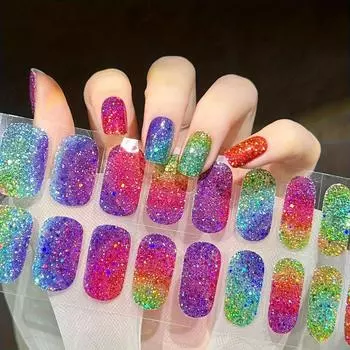 Радужные блестящие полуотвержденные гелевые обертки для ногтей, полуотвержденные гелевые полоски для ногтей — подходят для любого ногтя