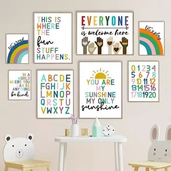 Радужные буквы детская спальня плакаты на скандинавскую тему и принты настенная живопись на холсте настенные панно для украшения детской комнаты A4 21X30cm No Framed
