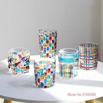 Радужные хрустальные бокалы для виски, Италия Zecchin Design, Цветная стеклянная посуда, чашка для дегустации вин, готическая ручная роспись, цветная пивная кружка