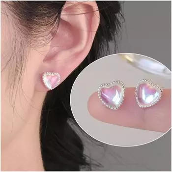 Радужные красочные серьги-гвоздики с лунным камнем и милым сердечком для женщин для женщин