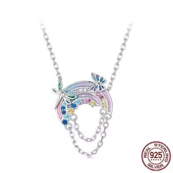 Радужные ожерелья для женщин, ожерелье из стерлингового серебра 925 пробы с подвеской в виде бабочки и стрекозы, ювелирное изделие, подарок для женщин