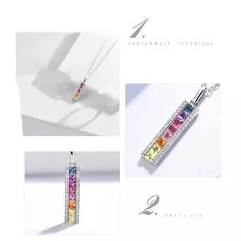 Радужные подвески для женщин, ожерелье из стерлингового серебра 925 пробы с квадратным кубическим цирконием, цветным камнем, простое ожерелье, уникальное изящное ювелирное украшение