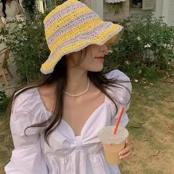 Радужные полосатые шляпы от солнца для женщин, летние широкополые шляпы-панамы для пляжа, соломенные кепки для женщин, кепки-куполы для женщин, кепки-зонты Gorros красный