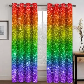 Радужные розовые золотые звезды блестки капли принт детские оконные шторы для девочек гостиная спальня декор 2 шт бесплатная доставка W50 X H130(CM)X2&Hook