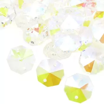 Радужные восьмиугольные хрустальные стеклянные бусины с 2 отверстиями, материал для ловца солнца, восьмиугольные детали люстры размером 10–20 мм, размер 40 (16мм детали)
