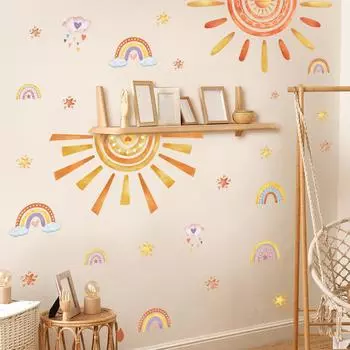 Радужные звезды, облака, настенный декор, наклейки, самоклеящиеся художественные украшения