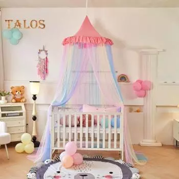 Радужный балдахин для кровати для девочек Dreamy Kids Princess Dome Bed Палатка дышащая москитная сетка Декоративная детская кроватка Палатка для девочек розовый