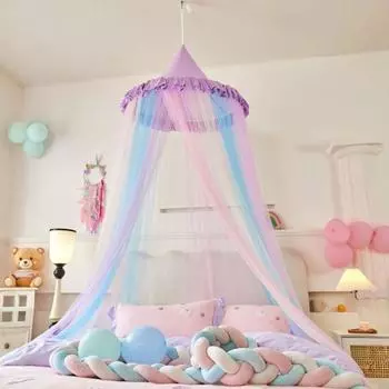 Радужный балдахин для кровати для девочек Dreamy Kids Princess Dome Bed Палатка дышащая москитная сетка Декоративная детская кроватка Палатка для девочек розовый