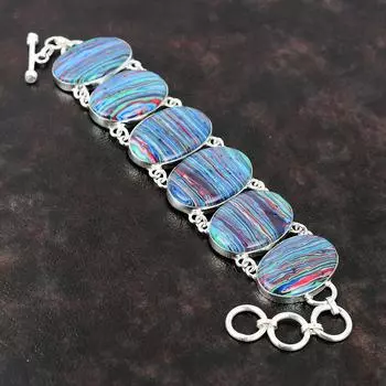Радужный браслет из кальцинированного кремния, браслет из стерлингового серебра 925 пробы, драгоценный камень, ювелирные изделия ручной работы, регулируемый браслет-цепочка, подарок для мамы, дизайнерские ювелирные изделия