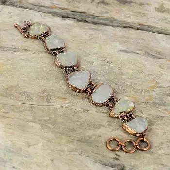 Радужный браслет из лунного камня, грубый браслет, гальванический медный браслет, регулируемый браслет-цепочка, браслет ручной работы из натурального драгоценного камня, подарок для мамы