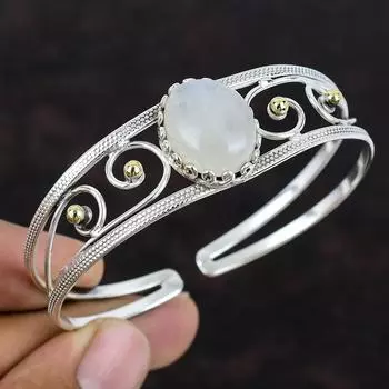 Радужный браслет из лунного камня, стерлинговое серебро 925 пробы, манжета, позолоченный 18 карат, регулируемый браслет, браслет ручной работы, подарок для матери, браслет-манжета с драгоценным камнем