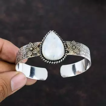 Радужный браслет из лунного камня, стерлинговое серебро 925 пробы, регулируемый браслет-манжета, позолоченный 18 карат, оригинальный браслет с драгоценными камнями, ювелирные изделия ручной работы, подарок для нее