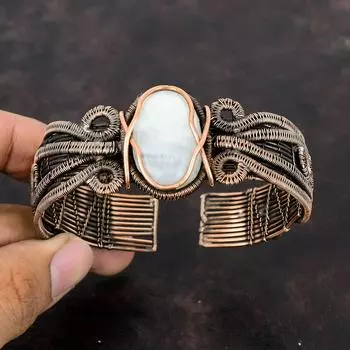 Радужный браслет-манжета из лунного камня, браслет из медной проволоки, регулируемый браслет-манжета ручной работы, браслет из драгоценных камней, медные ювелирные изделия, подарок для женщин