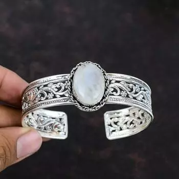 Радужный браслет-манжета с лунным камнем, ювелирные изделия из драгоценных камней, браслет из стерлингового серебра 925 пробы, браслет ручной работы с уникальным дизайном, регулируемая манжета, подарки на годовщину