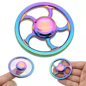 Радужный цвет алюминиевого колеса с круглым ручным пальцем Spinner Fidget EDC Focus Toy Gyro