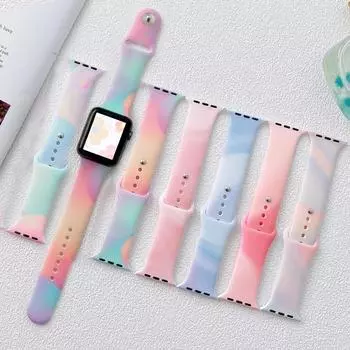 Радужный цветной силиконовый ремешок-петля для Apple Watch Series 9 8 7 Aurora Jelly силиконовый ремешок для iwatch 45 мм, 44 мм, 41 мм, 40 мм