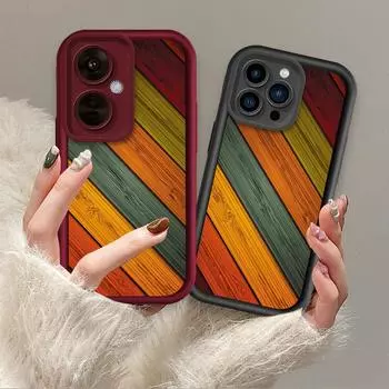 Радужный деревянный красочный принтованный модный чехол гибкий мягкий силиконовый чехол TPU полная задняя крышка для Realme Realme C12 чёрный