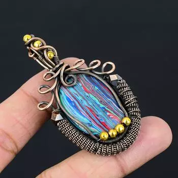 Радужный драгоценный камень Calcilica Чистая медная проволока, обернутая ювелирными изделиями ручной работы 2.56 Inches синий