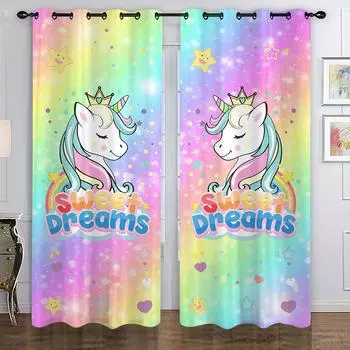 Радужный фон Sweet Dream Unicorn Curtains, Nordic Minimalist, Modern Decoration Curtain, Гостиная, Столовая, Спальня 2x50W130H(CM)40x51in&Hook