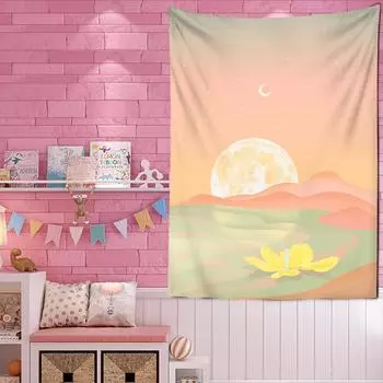 Радужный гобелен, розовое украшение для комнаты, каваи, настенный гобелен, лунное украшение для комнаты, гобелен 100x75cm