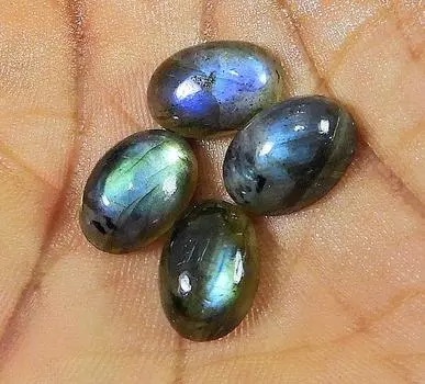 Радужный голубой лабрадорит овальной формы кабошон 08X12MM россыпью драгоценных камней 4 шт. лот LM-1105