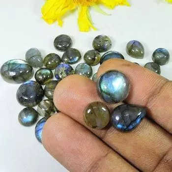 Радужный голубой лабрадорит смешанная форма кабошон 09-13 мм россыпью драгоценных камней 37 шт. Лот LM-1116