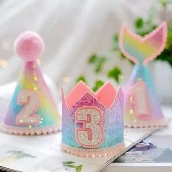Радужный градиент блестящие частицы корона колпачок украшение для дня рождения шляпа на день рождения 2#