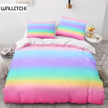 Радужный градиентный пододеяльник, комплект постельного белья Queen Size Rainbow для детей и девочек, милый стиль, комплект постельного белья из полиэстера, односпальное одеяло King Twin, покрывало EU single(135x200cm)
