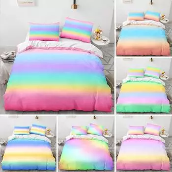 Радужный градиентный пододеяльник, комплект постельного белья Queen Size Rainbow для детей и девочек, милый стиль, комплект постельного белья из полиэстера, односпальное одеяло King Twin, покрывало 70x133cm 2pcs