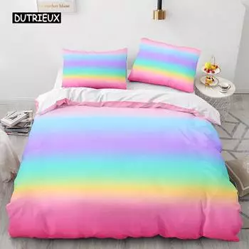 Радужный градиентный пододеяльник, комплект постельного белья Queen Size Rainbow для детей и девочек, милый стиль, комплект постельного белья из полиэстера, односпальное одеяло King Twin, покрывало US Queen(228x228cm)