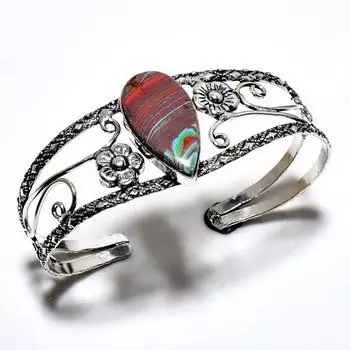 Радужный кальцинированный драгоценный камень 925 посеребренный браслет-манжета ручной работы для украшений