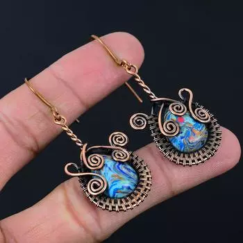 Радужный кальцинированный драгоценный камень ручной работы из чистой медной проволоки, ювелирный кулон для женщин 2.17 Inches разноцветный