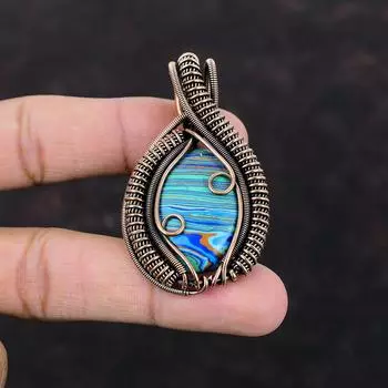 Радужный кулон из кальцинированного драгоценного камня, медная проволока, обернутая подвеска, Радужный кулон из кальцинированного кремния, подвеска ручной работы, медные украшения, подарок на годовщину