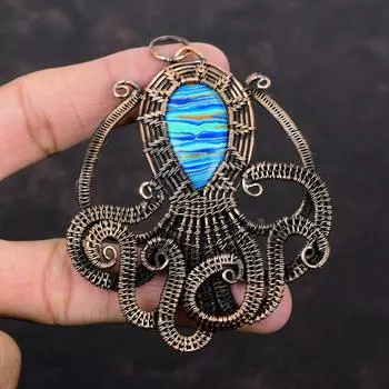 Радужный кулон из кальцинированного кремния, медная проволока, кулон, кулон в виде осьминога, ювелирные изделия из драгоценных камней, кулон ручной работы, удивительный медный ювелирный подарок для мамы