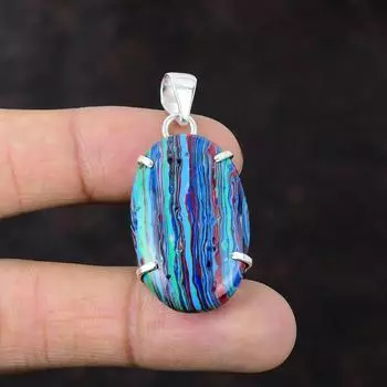 Радужный кулон из кальцинированного серебра 925 пробы Серебряный кулон Дизайнерские ювелирные изделия ручной работы Кулон из натурального драгоценного камня Подарок для девушки Кулон с целебным камнем