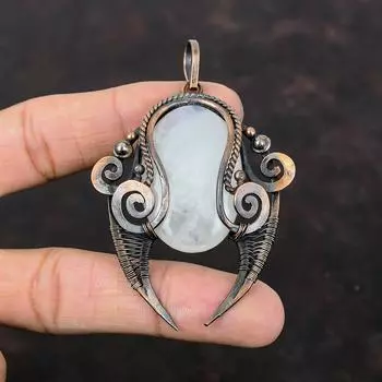 Радужный кулон с лунным камнем, кулон из медной проволоки, ювелирные изделия ручной работы, замечательный кулон с драгоценным камнем, медная проволока, ювелирный подарок на свадьбу