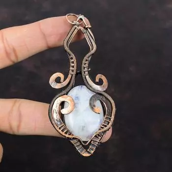 Радужный кулон с лунным камнем Кулон из медной проволоки Уникальный кулон Медные украшения Кулон ручной работы Сказочный кулон с драгоценным камнем Свадебный подарок