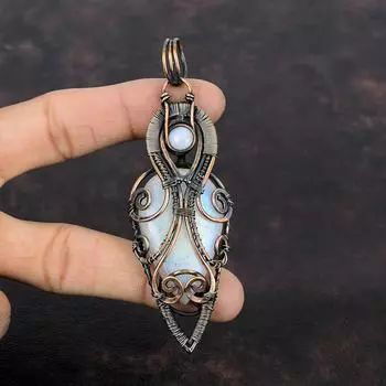 Радужный кулон с лунным камнем, кулон из медной проволоки, кулон ручной работы, кулон из медной проволоки, ювелирные изделия, кулон с драгоценным камнем, подарок для него, уникальный кулон